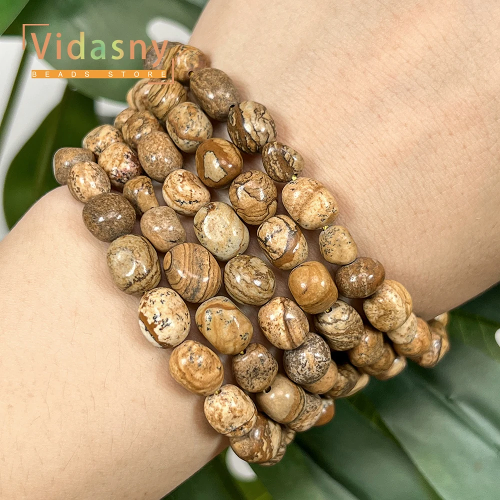 8-10mm Naturstein-Bildstein Unregelmäßige Ovale Lose Perlen für Schmuckherstellung, DIY-Armbänder und Zubehör – Detail 7