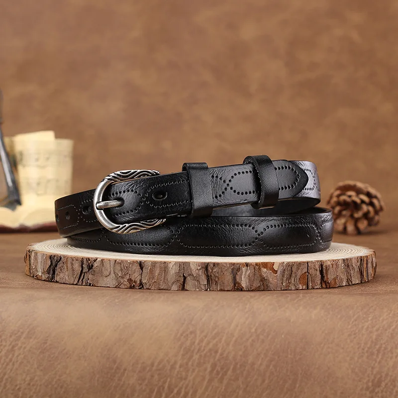 Versatile top layer cowhide, new vintage pin buckle, fashionable jeans, belt embellished belt