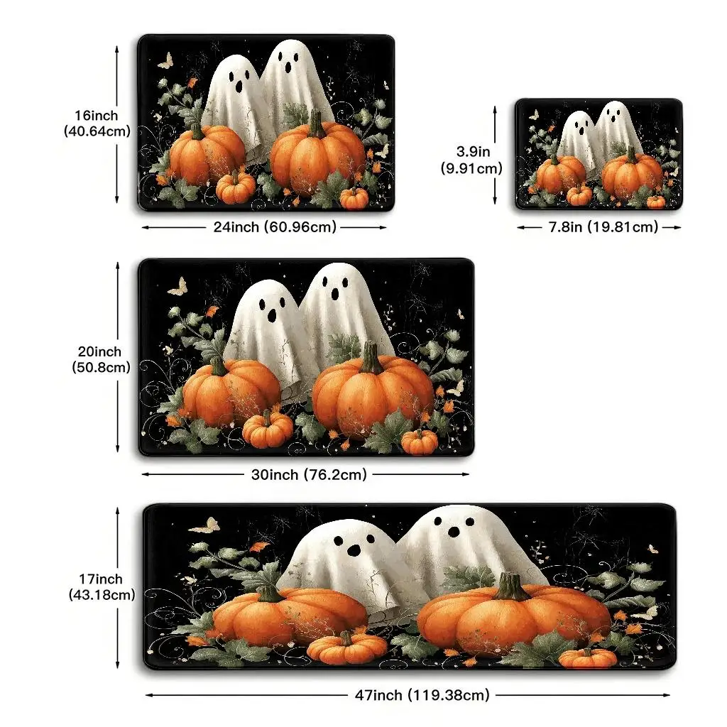 1pc, 2pcs, 3pcs, 2D Flat Kitchen Floor Mat Set, Halloween Ghosts And Pumpkins Themed Floor Mat, Spooky Decorative Kitchen Rug, Easy-To-Clean Bathroom Floor Mat, Suitable for Kitchen, Bathroom, Laundry Room, Dining Room, And Bedroom