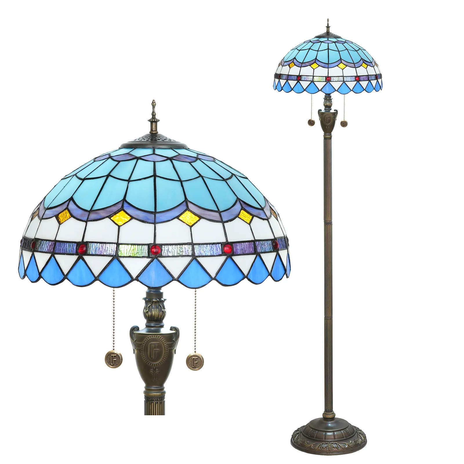 

Dia40cm Mediterranean Blue Stained Glass Art Lampshade Living Dining Room Bedroom Tiffany Floor Lamp Bar Soldering Corner Lamp