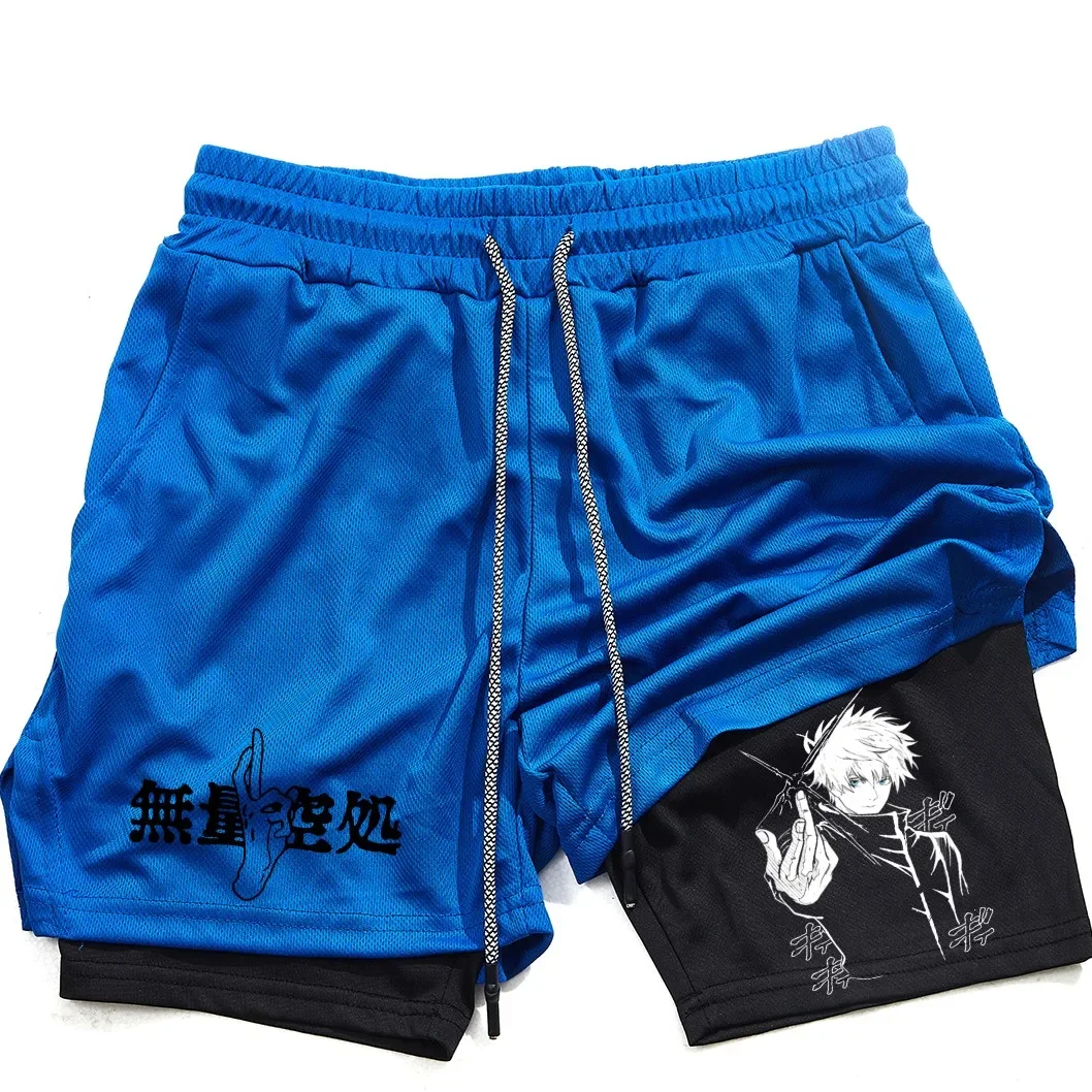

New Anime Printed Sportswear Summer 2-in-1 Training and Fitness Suit Breathable Running Pants Men's Tight Shorts