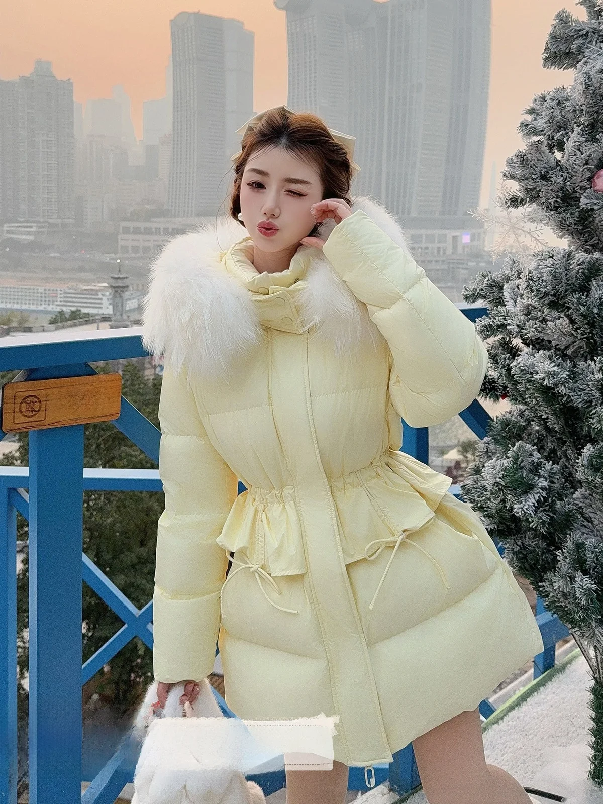 

Ice Ice Comes along | Girls' Sweet Sle | Mid-Length | Du down Coat | Large Fur Collar | White Rabbit Fur | Long Sve