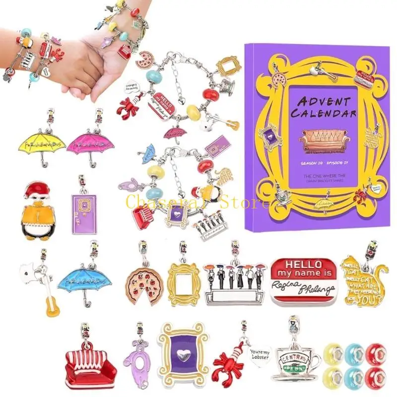 Charm-Armband Adventskalender 2024, DIY-Armbandherstellungssets, 24-Tage-Weihnachts-Countdown-Kalender für Mädchen, Kinder, Teenager