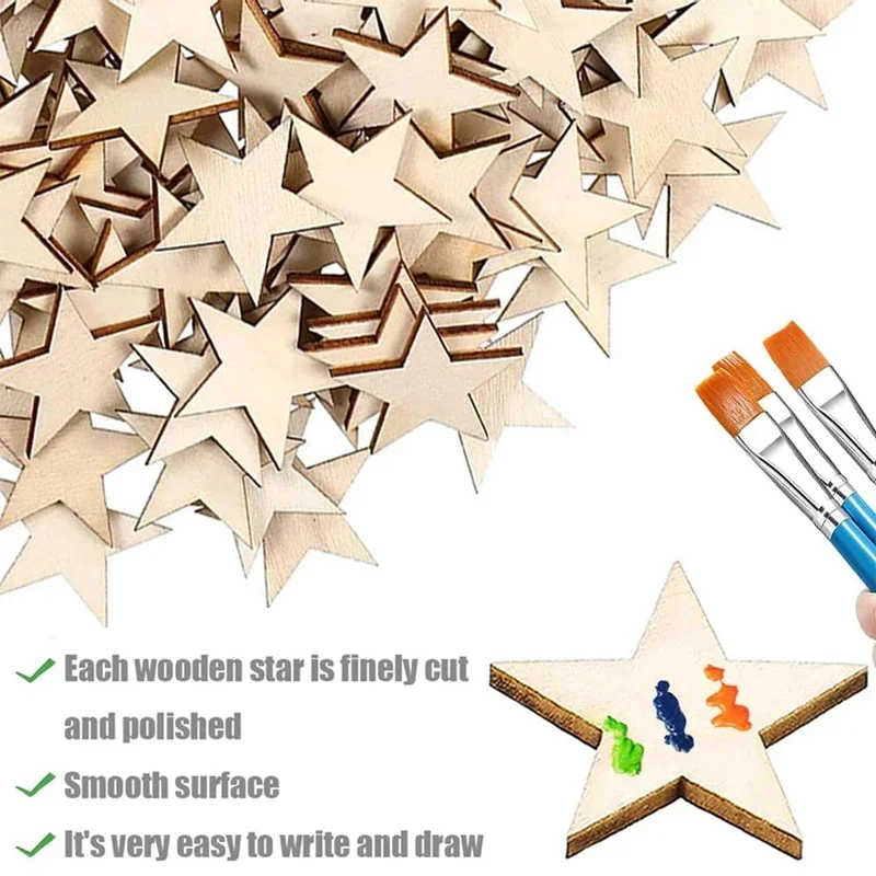 10pcs 10cm Unfinished Wooden Star Blank Natural Wood Slices Wooden Cutout Tiles for DIY Crafts Painting, Wedding, and Home Decor