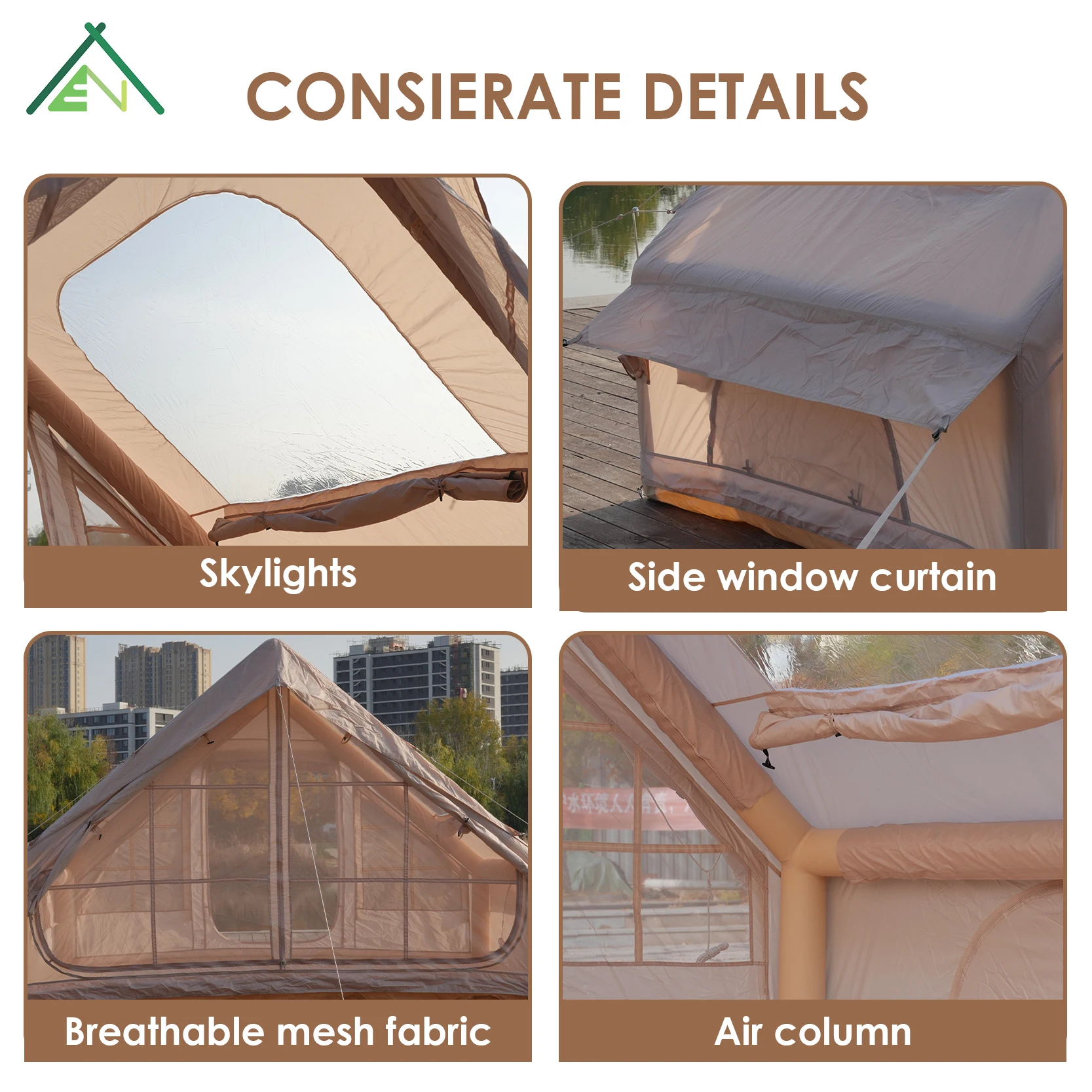 Quick Setup 6.3 Square Meter Inflatable Waterproof Family Tent Double Door Outdoor Windproof Air Tube Four-season Tent
