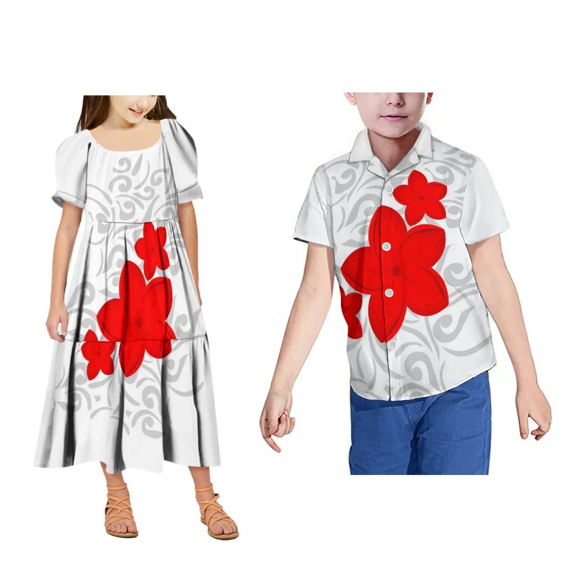 

Polynesian Children'S Bubble Sleeve O-Neck Long Dress Samoa Children'S Loose Shirt Tribal Children'S Shirts And Dresses Hot Sale