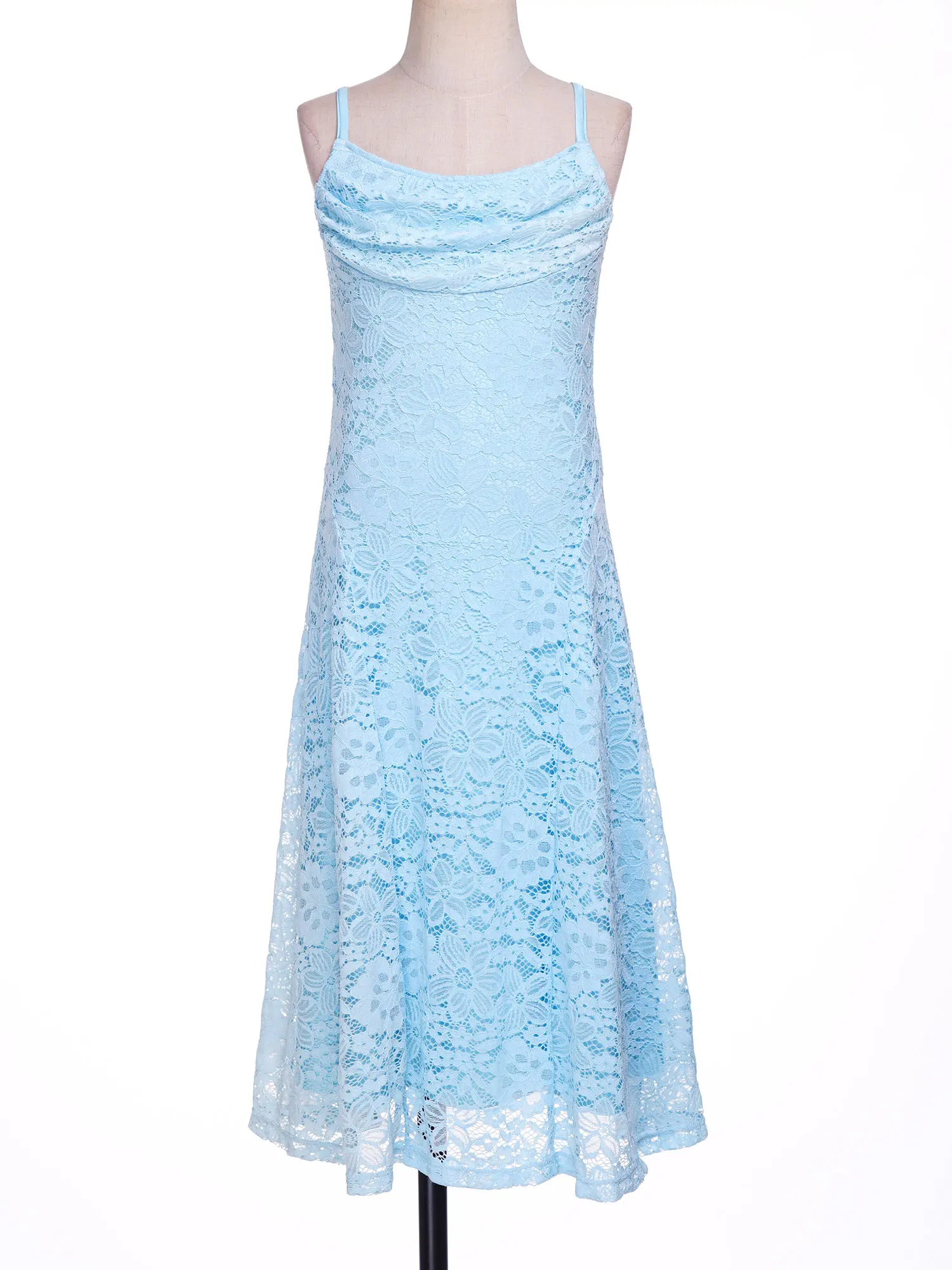 Girls Princess Dress Floral Lace Wedding Party Gown Spaghetti Straps Sleeveless Formal Dresses for Birthday Banquet Vestidos