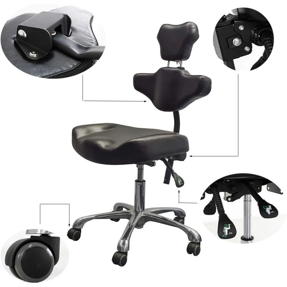 كرسي الوشم الهيدروليكي المتداول البراز كرسي الصالون قابل للتعديل قطب السرج البراز مع عجلات ومسند الظهر المهنية