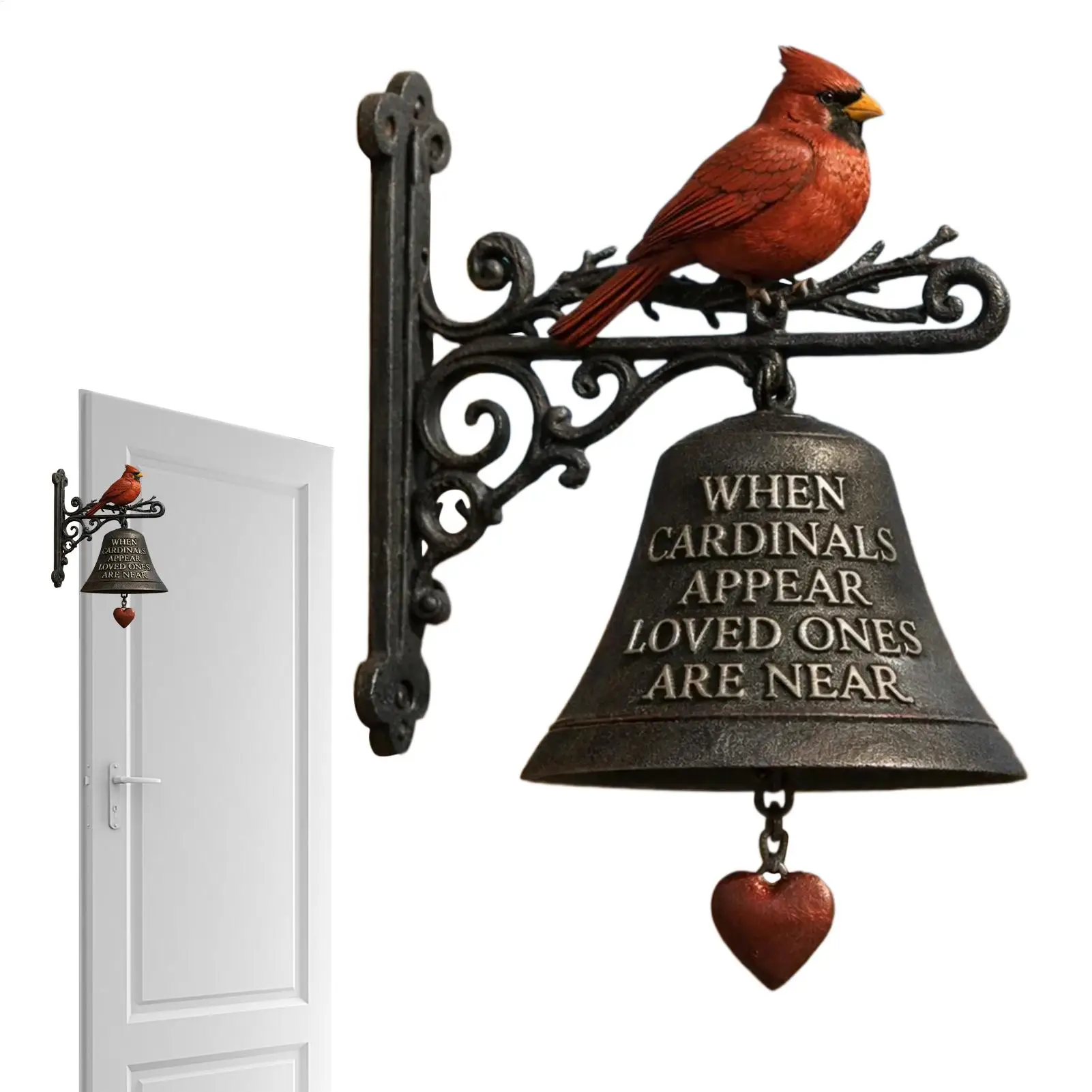 Dinner Bell Outdoor Red Bird Garden Decoration Farmhouse Yard Bell for Ranch Farm Homeowners Collectors Backyard Courtyard Porch