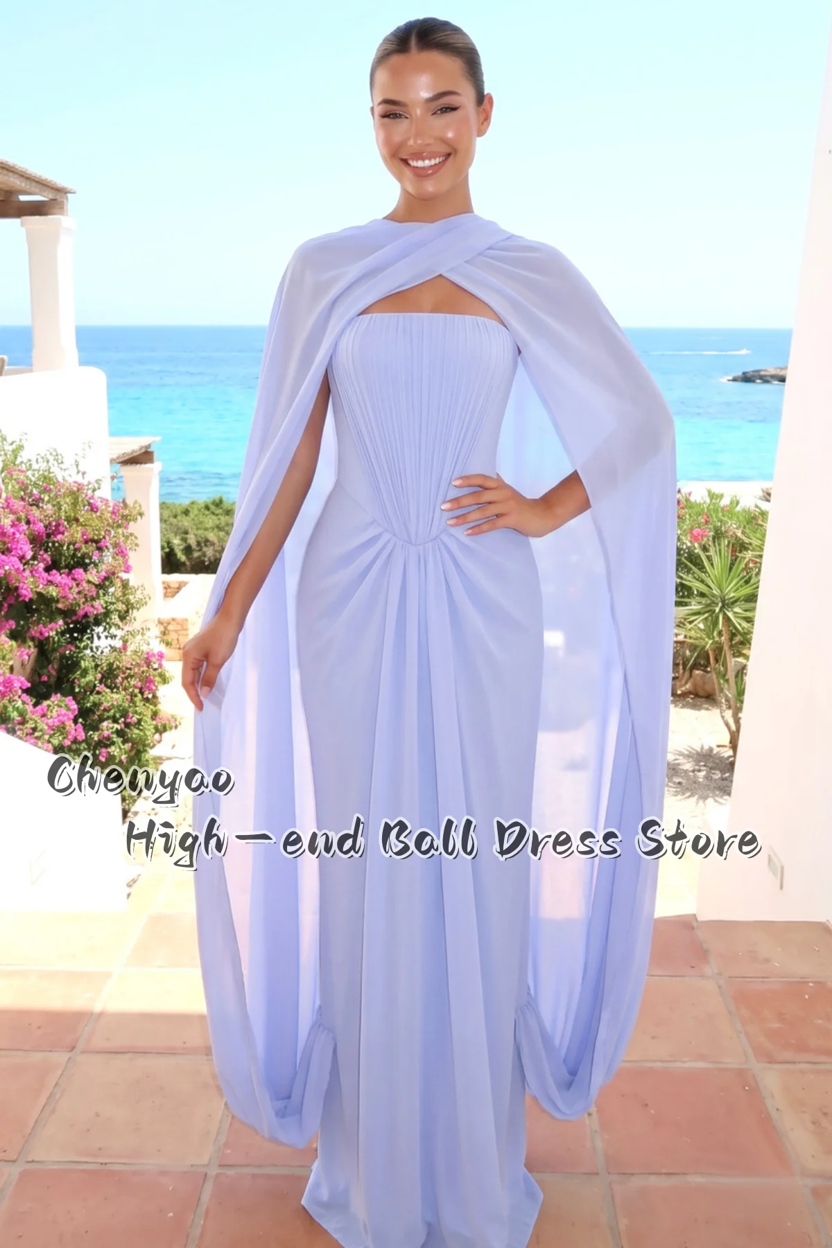 Elegant Chiffon Prom Dresses Strapless Tube Top Vertical Deep Chest Pleats Customized Evening Gown Fashion vestido de festa