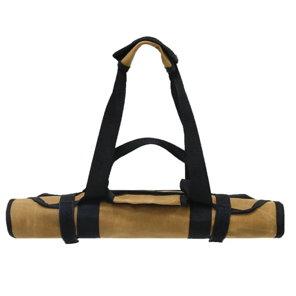 Waxed Canvas Firewood Tote Bag Heavy-Duty Log Carrier with Padded Handles Metal Buckle Outdoor Grilling Camping Storage