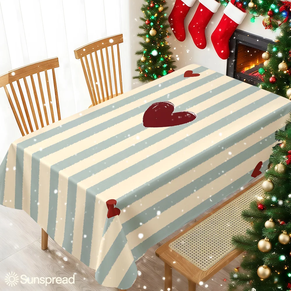 Red Hearts Striped Backdrop Table Cloth Waterproof Tablecloth Spill Proof Table Cloth, Wipe Clean Table Cloth for Dining Camping