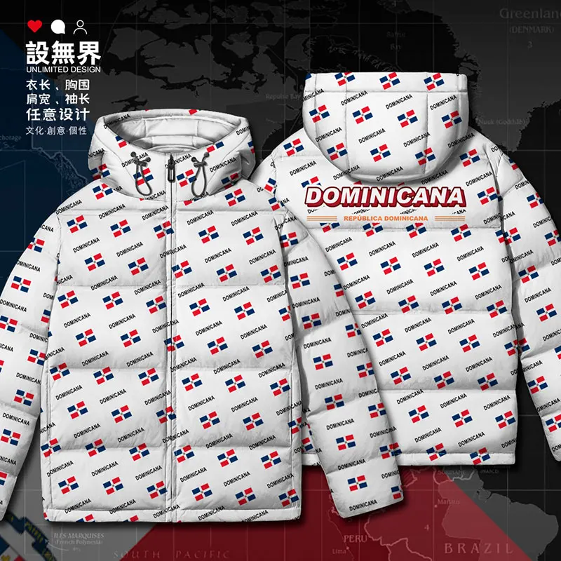 Dominican Republic Dominicana DOM country flag White duck down Jackets Man printing stand collar Comfortable down coat Winter