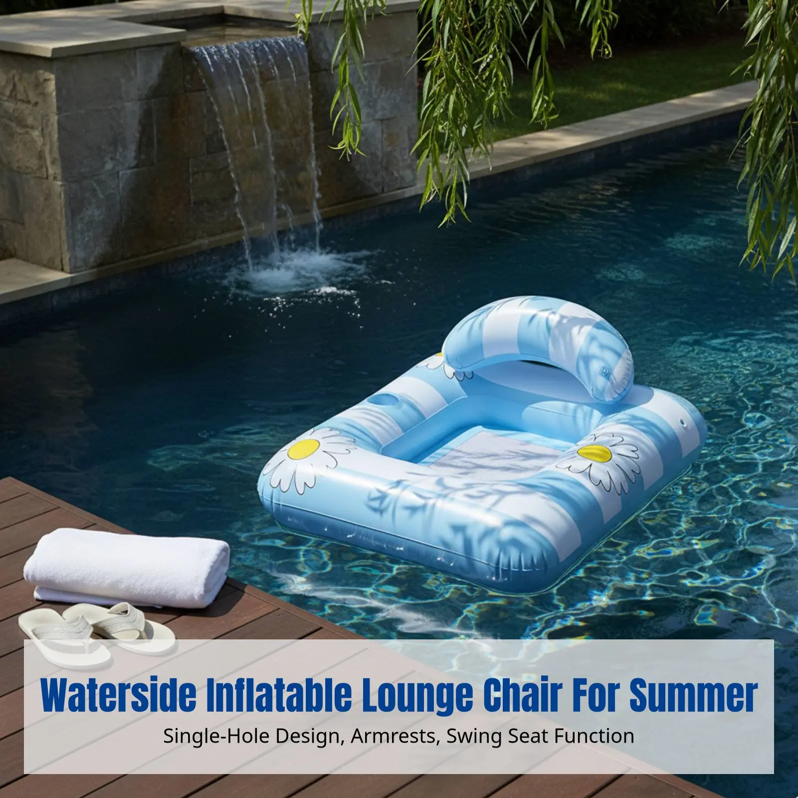 

Надувной шезлонг для вечеринок, одноместный, с подлокотниками, из утолщенного ПВХ, с держателем для напитков