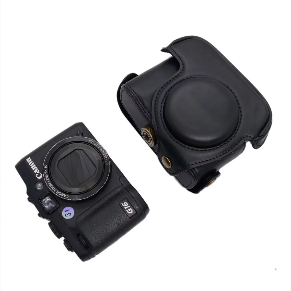 Good PU Leather Camera Bag Case For Canon Powershot G15 G16 Full Body Cover With Strap
