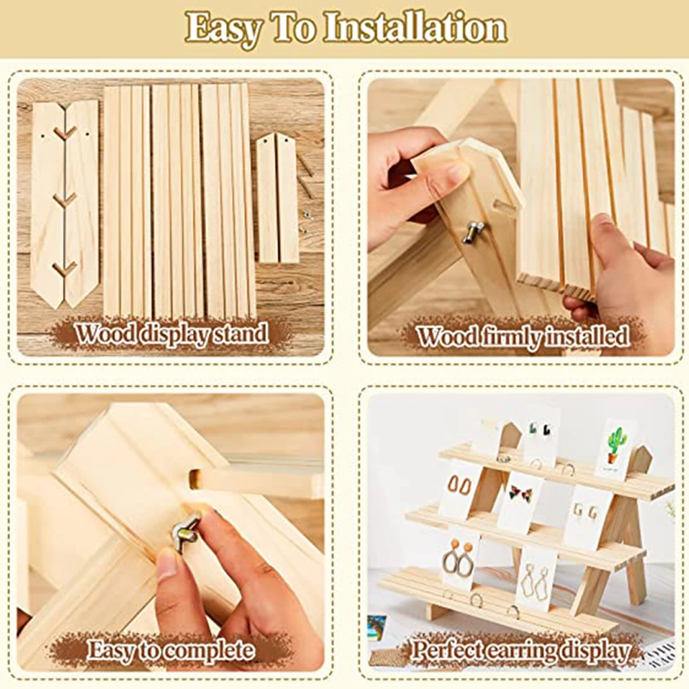 1/2/3/4 Floor Solid Wood Earrings Cardboard Organizer Jewelry Display Earring Stand Display Rack Rings Wood Holder Shelf