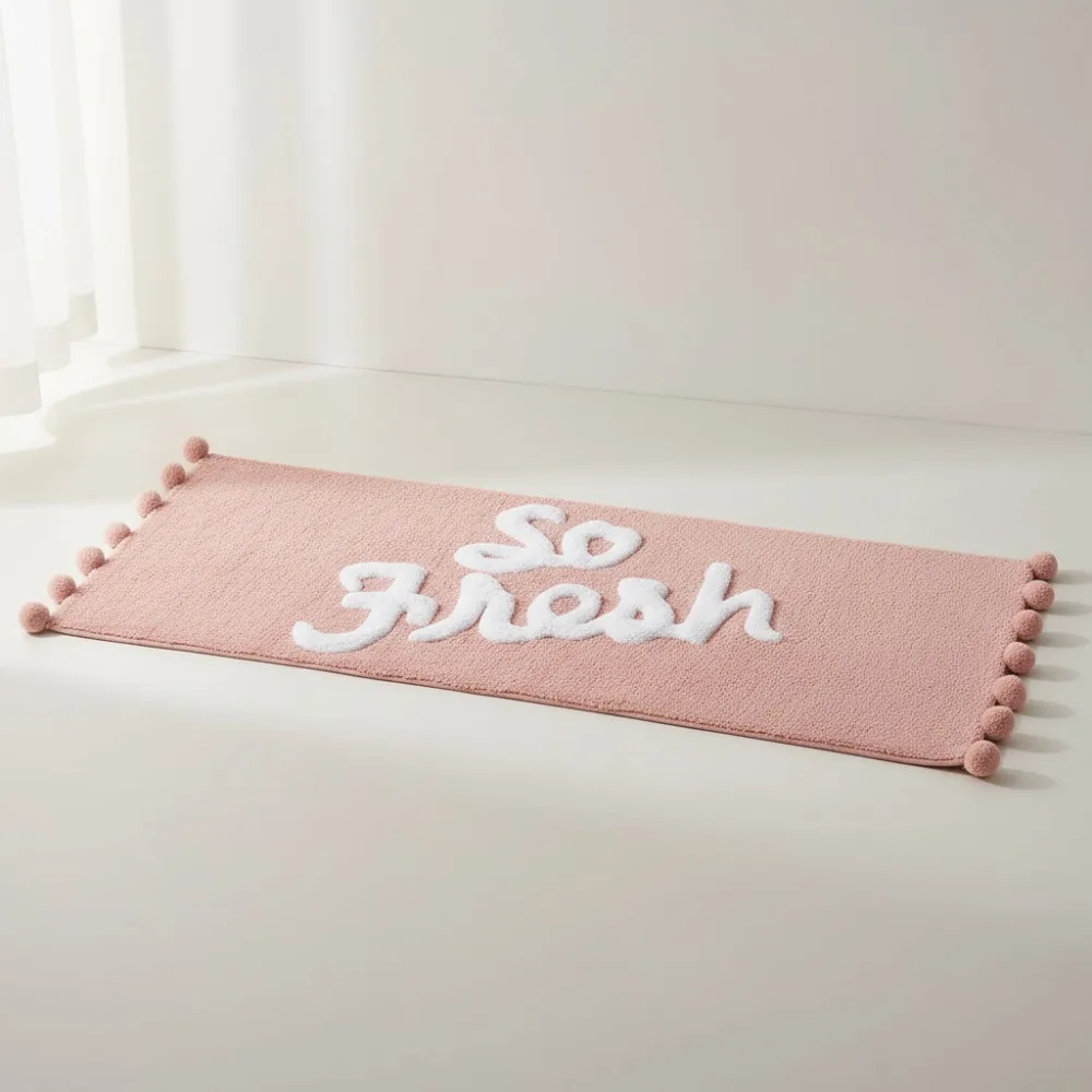

Ultra Plush Pom Pom Bath Rug - Super Absorbent Microfiber Mat for Bathroom, 24x60 Inches, Blush Pink