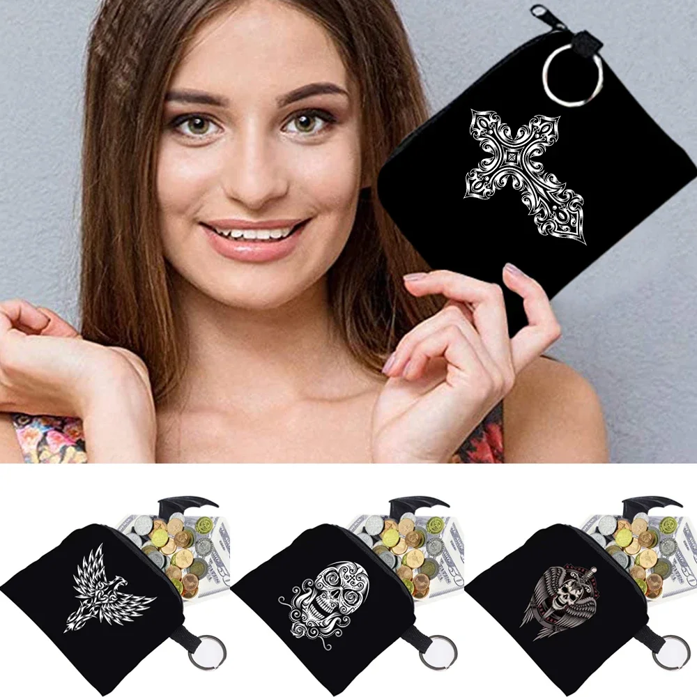 Women's Wallet Coin Purse Ladies Clutch Bag Skull Pattern Series Pouch for Girls Money Key Earbuds Organizer 2024 New