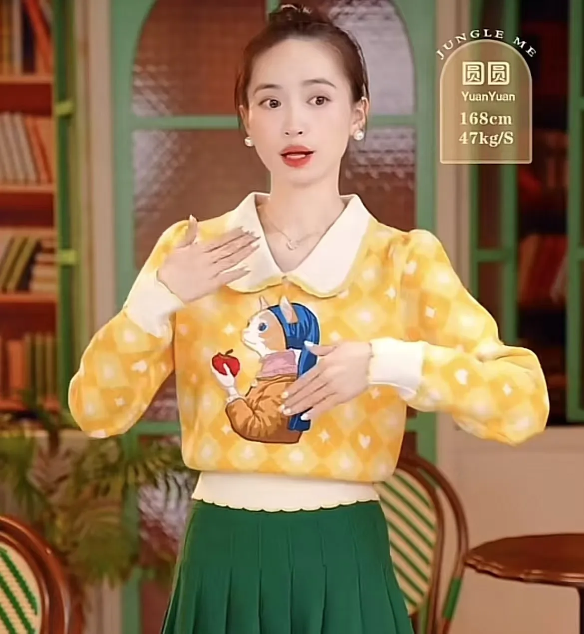 الأصفر الكرتون المطرزة سترة البلوز المرأة خمر أنيق شيك موضة تريكو بلايز كم طويل فضفاض السيدات لاعبا