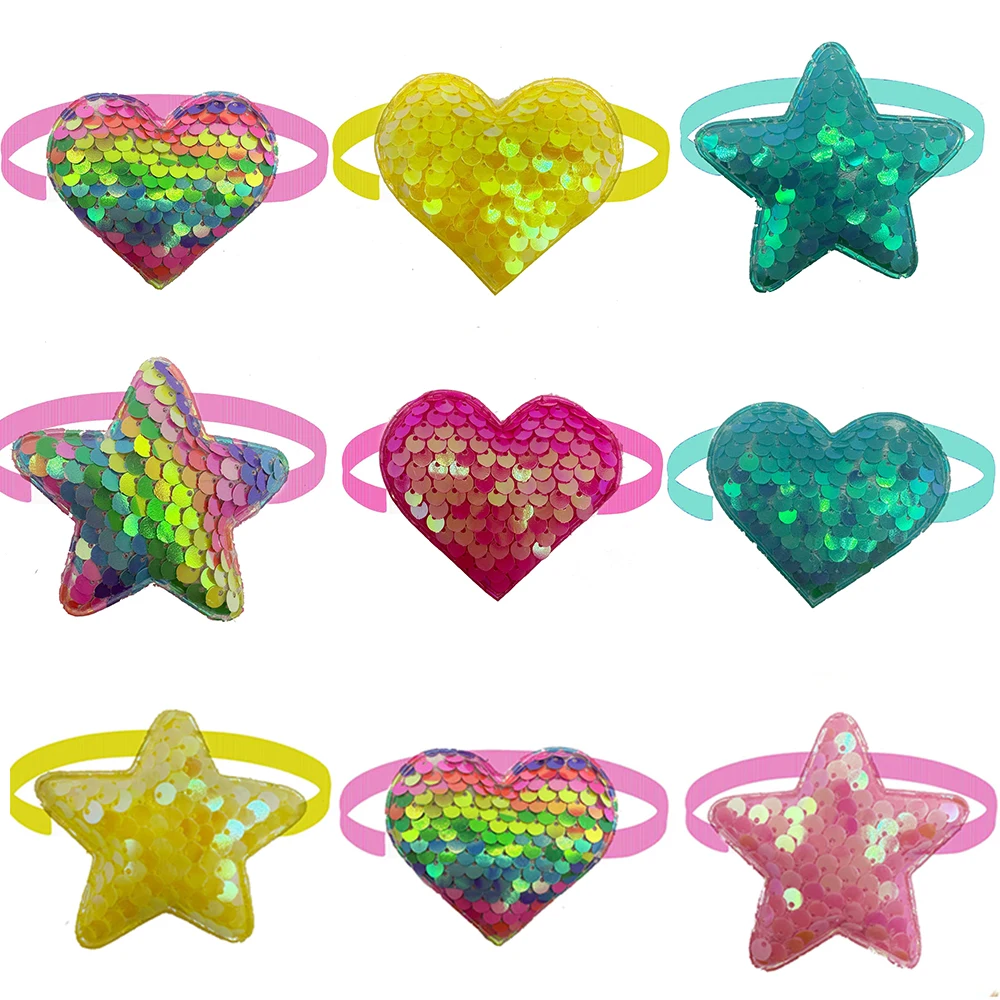 Wholesale Love Star Sequin Series Bow Ties Bowknot for Small Dogs Cat Grooming Accessories Pet Dog Adjustable Bow Tie Products