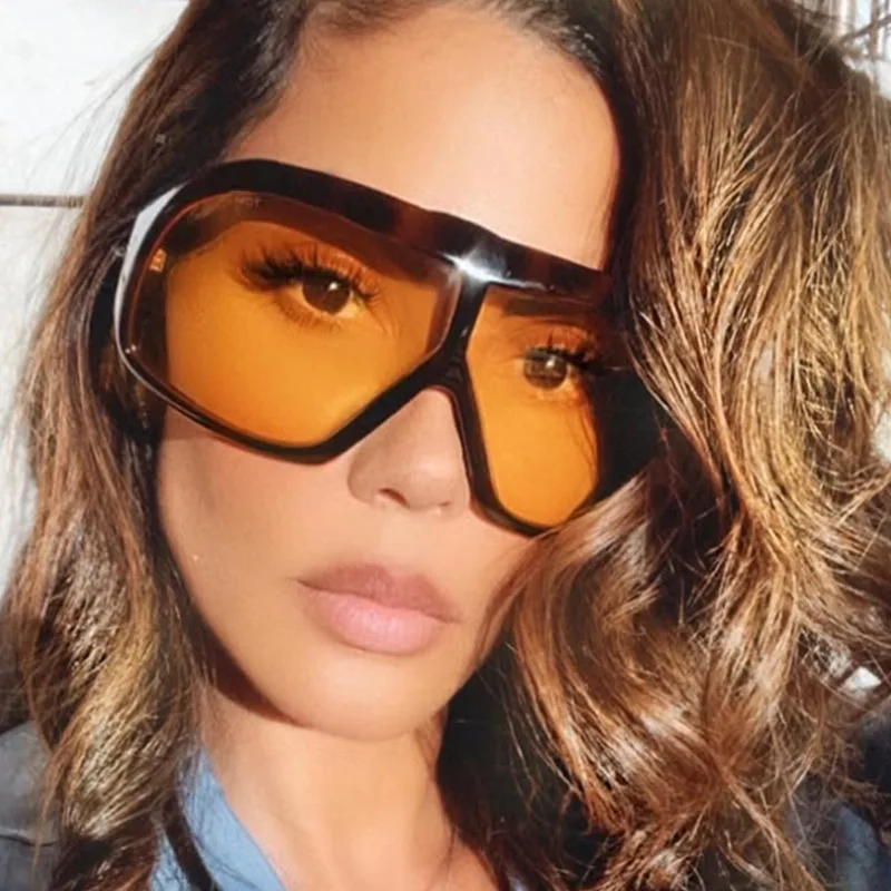 Retro Großen Rahmen Frauen Quadrat Sonnenbrille Marke Schwarz Runde Gradienten Coole Männer Sonnenbrille Ein Stück Designer Pilot Sonnenbrille – Detail 2