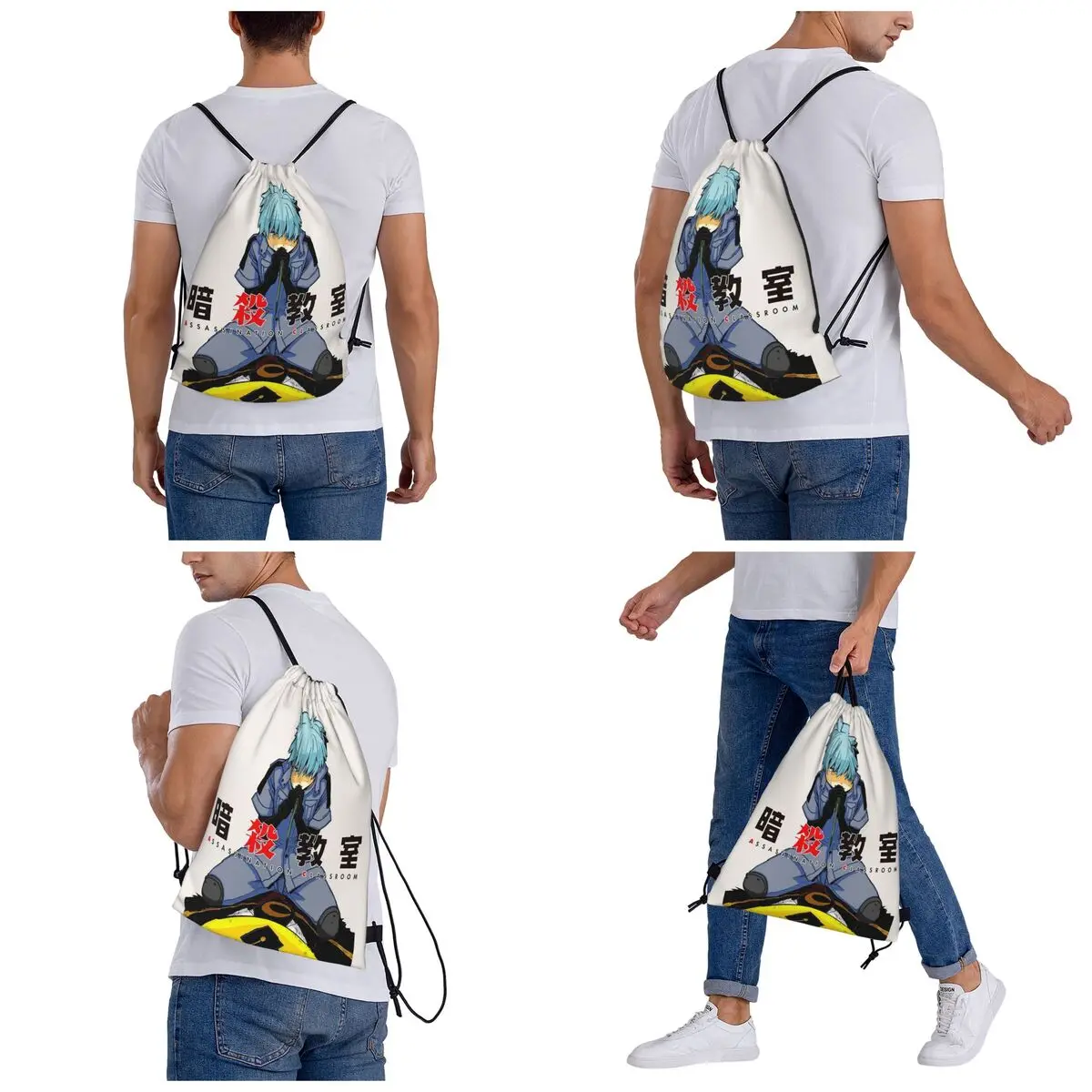 Assassination Classroom Octopus Koro Sensei Backpacks Fashion Drawstring Bundle Pocket Sports Bag Book Bags for Travel School