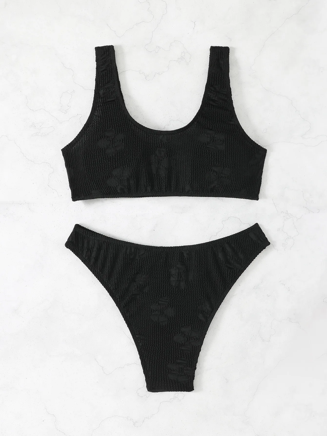 sexy black ribbed flower women's bikinis sets two pieces plain swimsuits beachwear bathing suit swimwear biquini tankini trikini