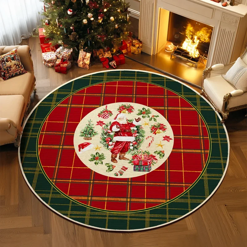 Festive Christmas Tree Round Rug – Holiday Floor Mat for Living Room, Sofa, Bedside, Festive Home Decoration