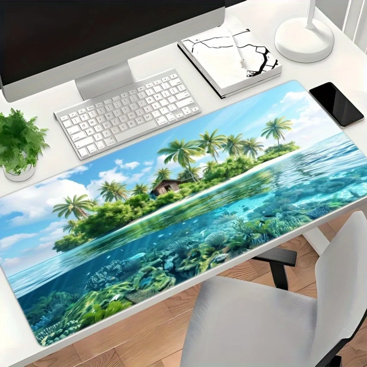 Comfortable Rubber Mouse Pad Wear Resistant Non Slip Washable Desk Mat Tropical Island Forest Print For Work And Daily Use