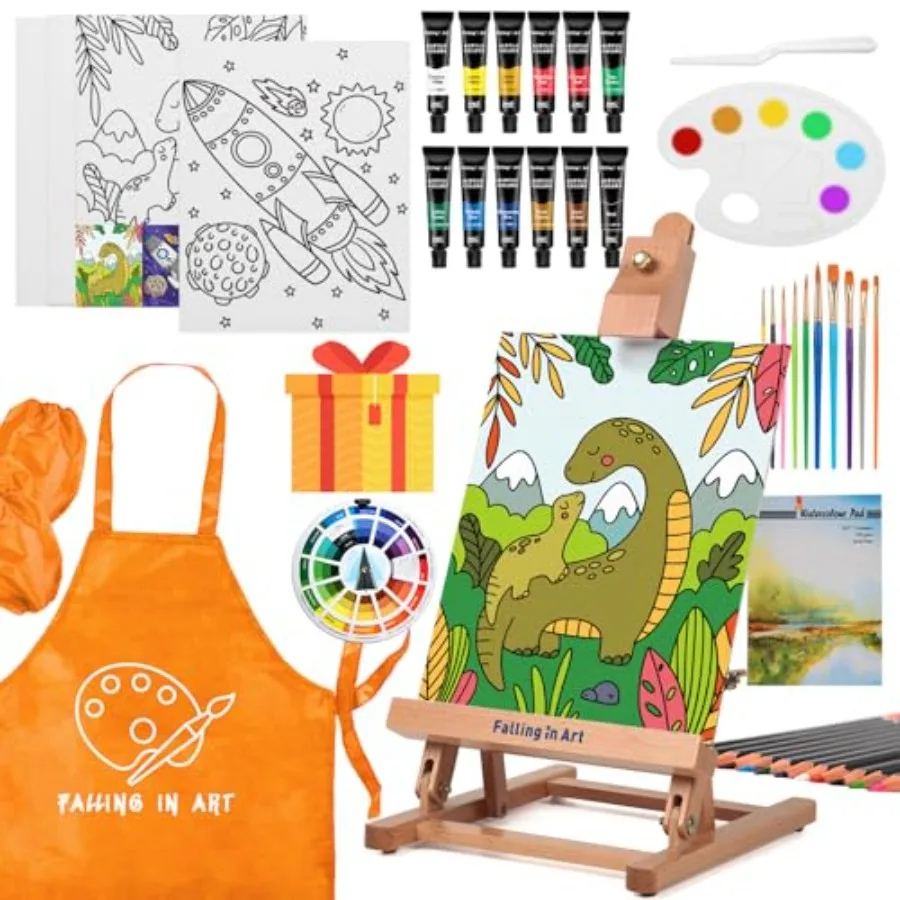 Tabletop Easel Set, Portable Wooden Art Easel Painting Kits for,Easel for Painting Canvases, Including 12 Colors Acrylic Paints