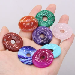 Natural Stone Gem Agate Rose Quartz Malachite Round Bead Pendant Crafts MakingDIY Necklace Bracelet Jewelry Charm Gift30x30mm1PC