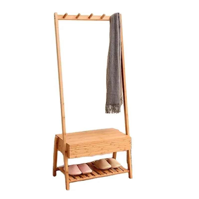 

Bamboo Coat Rack to Hang Jackets, Clothes, Hats with Robust and Sleek Design clothes hanger and one drawer and shoe shelf