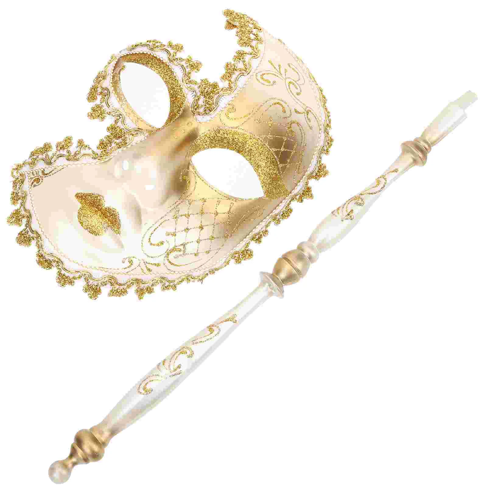 Gold Mardi Gras Mask Masquerade for Women with Stick Apparel Handheld Venetian Golden Plastic Fancy Dress Masks Miss