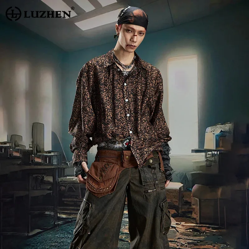 

LUZHEN Elegant Fashion Leopard Print Long Sleeve Shirts Men's 2025 New High Quality Handsome Women's Couples Casual Tops JY3440