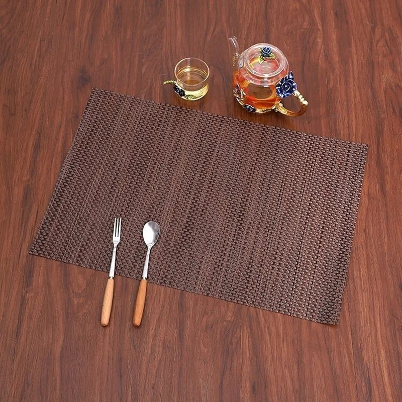 4 Pcs Solid Color PVC Braided Rectangle Placemat Modern Style Home Heat-insulation Oil-proof Placemat Festival Decor Placema