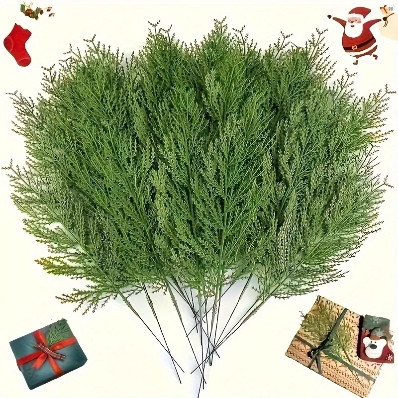 10pc Artificial Plants Pine Branches Evergreen Pines Leaves Sprigs Christmas Stem for DIY Wreath Gift Christmas Home Decorations