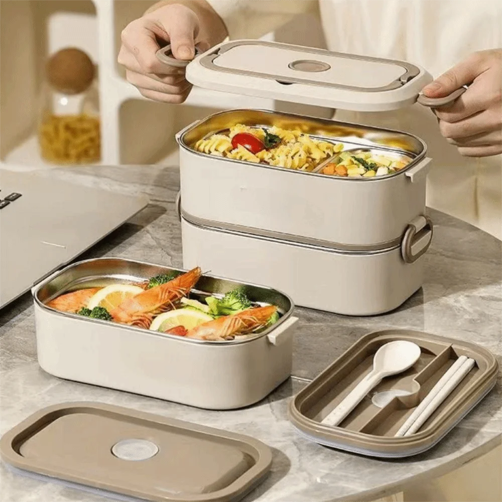 

Insulation Divided Lunch Box Leakproof Large Capacity Stainless Steel Food Box Stackable Portable Meal Box Office