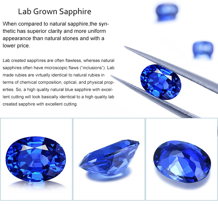 Zhanhao Jewelry Oval Cut 3EX Vivid Blue Affordable Price Synthetic Corundum Natural Blue Sapphire Stone For Ring