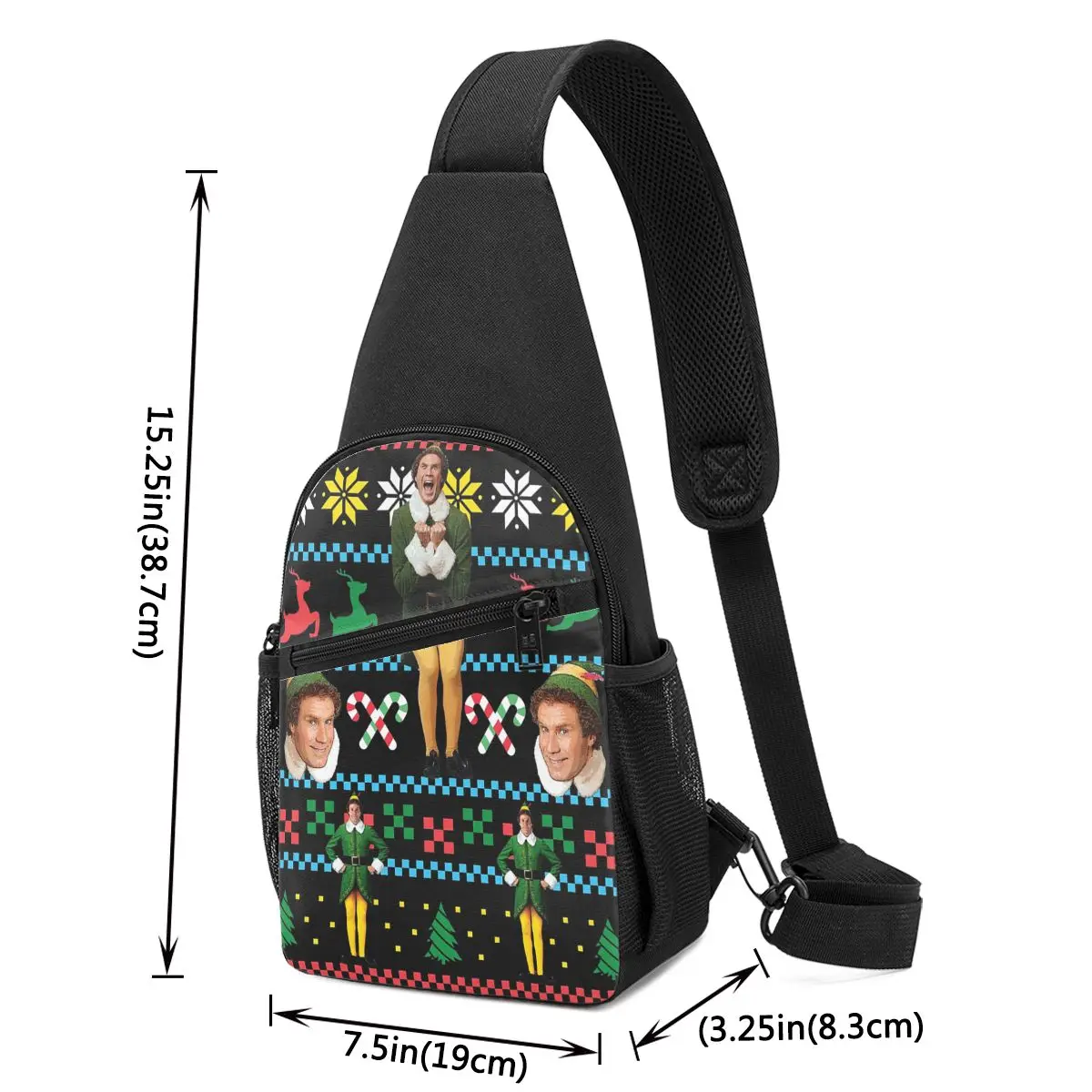 Buddy The Elf Ugly Christmas Sweater Xmas Movie Will Ferrell Chest Bag Sling Crossbody Backpack Chest Bag Daypack Shoulder Bag