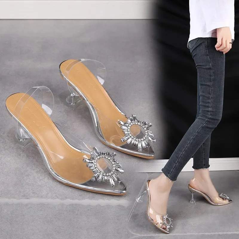 Luxury Women Pumps 2020 Transparent High Heels Sexy Pointed Toe Slip-on Wedding Party Brand Fashion Shoes For Lady PVC