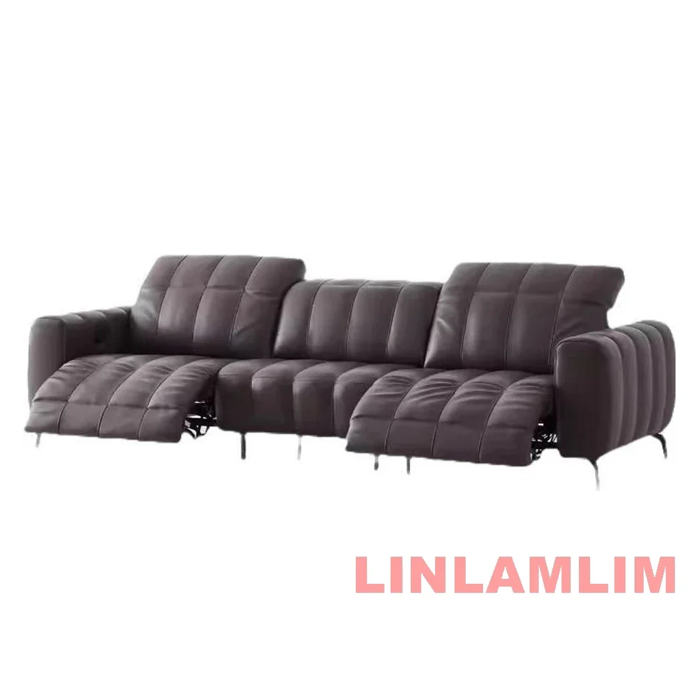 Linlamlim Dual Motors Electric Recliner Sofa Italian Piano Key Function Genuine Leather Couch Sectional With ADJUSTABLE HEADREST