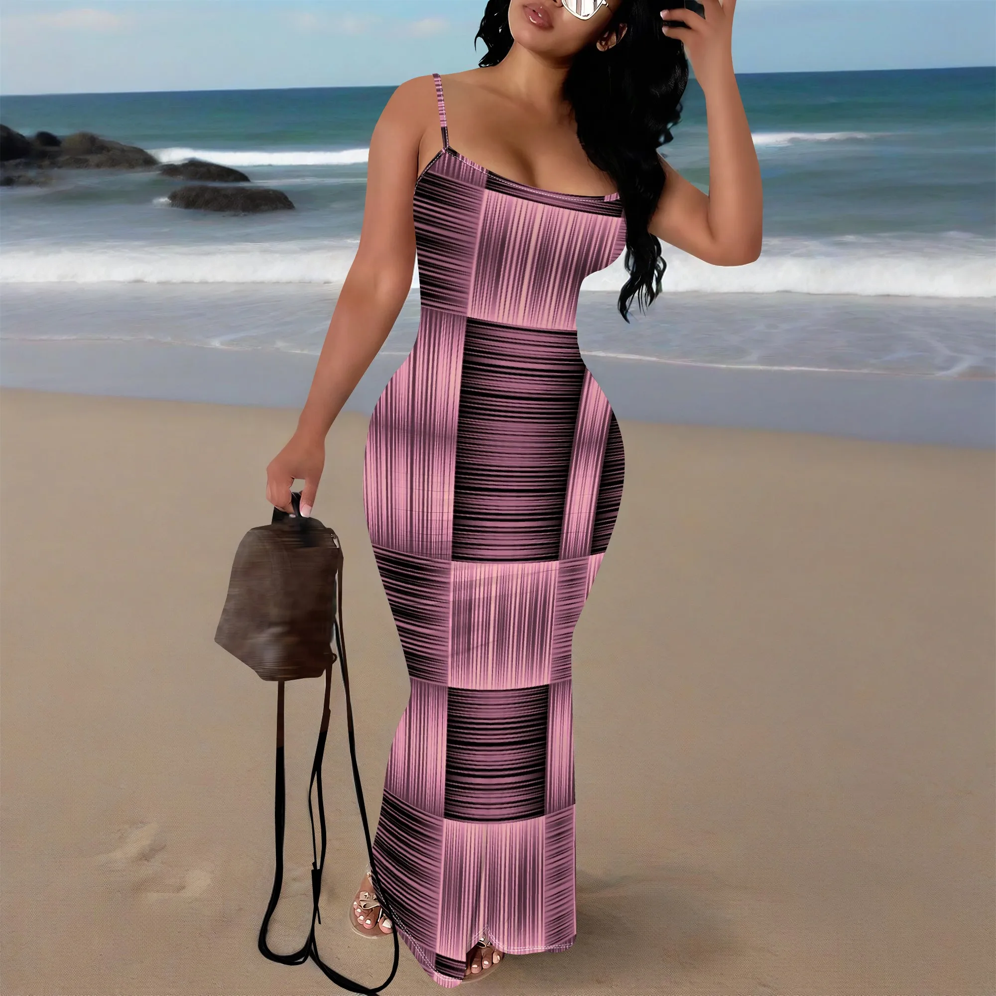

Women's Abstract Print Maxi Dress Sexy Boho Spaghetti Strap Bodycon Dress for Beach Vacation Summer Wear XS-3XL