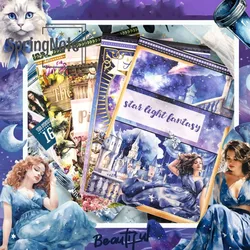20Sheets Star light Fantasy Sticker Book Large Size Waterproof Dual-Material Washi PET Star Cat Stickers Set for Scrapbooking