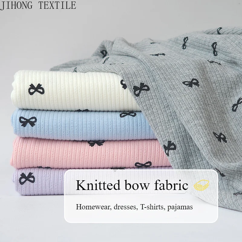 1m/2m Bowknot stampa tessuto Jacquard tessuto elasticizzato a coste per cucire Cardigan autunno donna panno bambini pantaloni tessuto