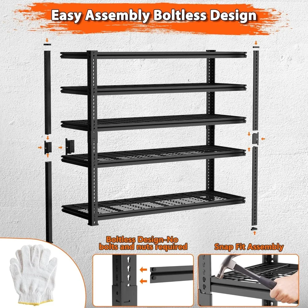 Heavy Duty Adjustable 5 Tier Metal Storage Shelves with 3300 lbs Capacity, 60L x 24W, Ideal for Garage Organization