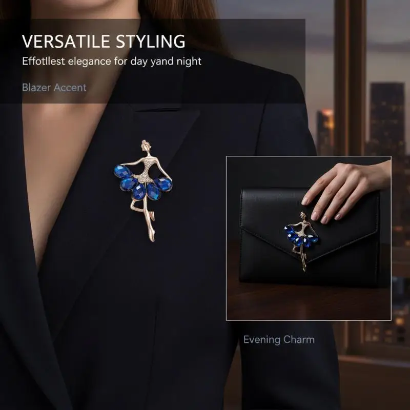 Ballet Dance Brooch for Women Sparkling Crystal Zircon Pins Gymnastics Themed Jewelry for Formal Event Accessory