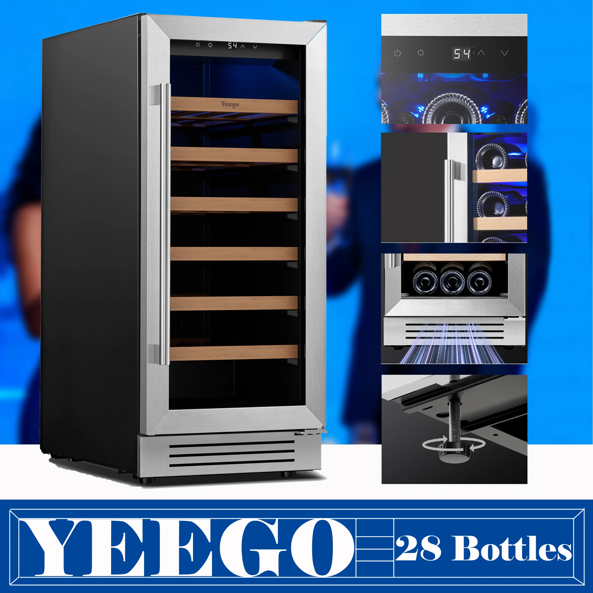 6/12/15/24 Inch Wine Fridge Cooler - 40-65°F Wine Cabinets with Glass Door Freestanding Under Counter Wine Refrigerator for Home