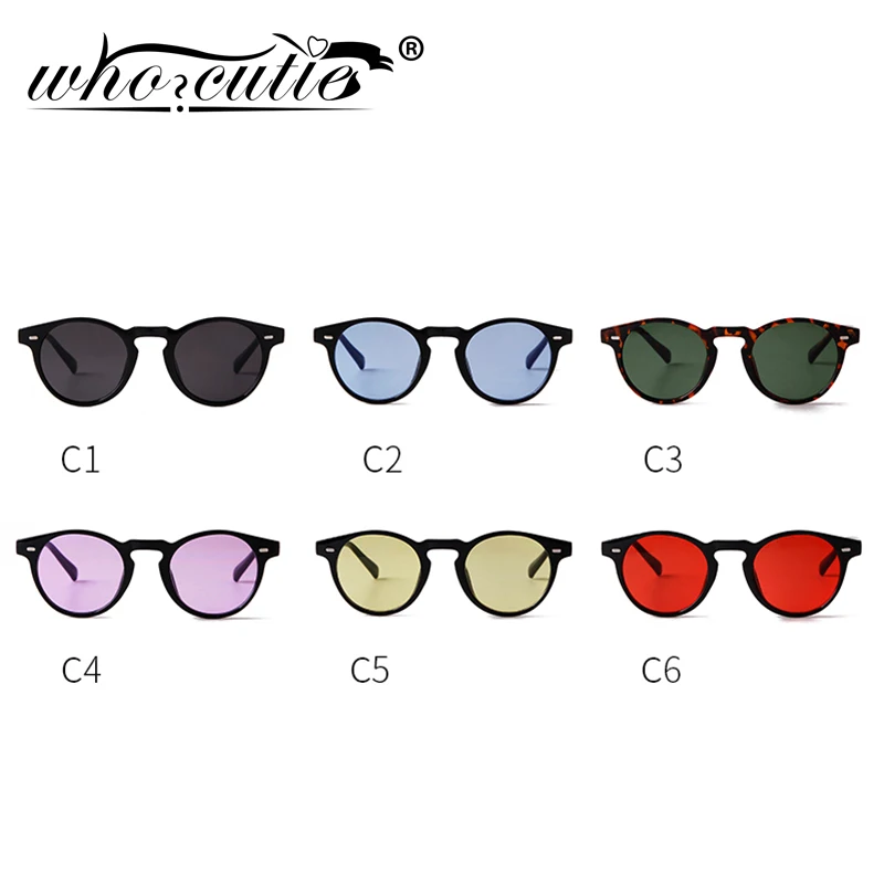 WHO CUTIE Fashion Vintage Round Sunglasses Men Women Brand Design Rivet Frame Purple Lens Retro Circle Sun Glasses Shades S292