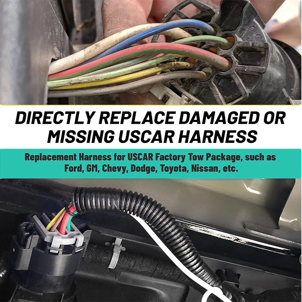AB33-7 Pin Trailer Wiring Harness 7-Way Connector with 12-16 AWG Copper Wire And Flex Tubing for RV And Trailer Electrical Syste