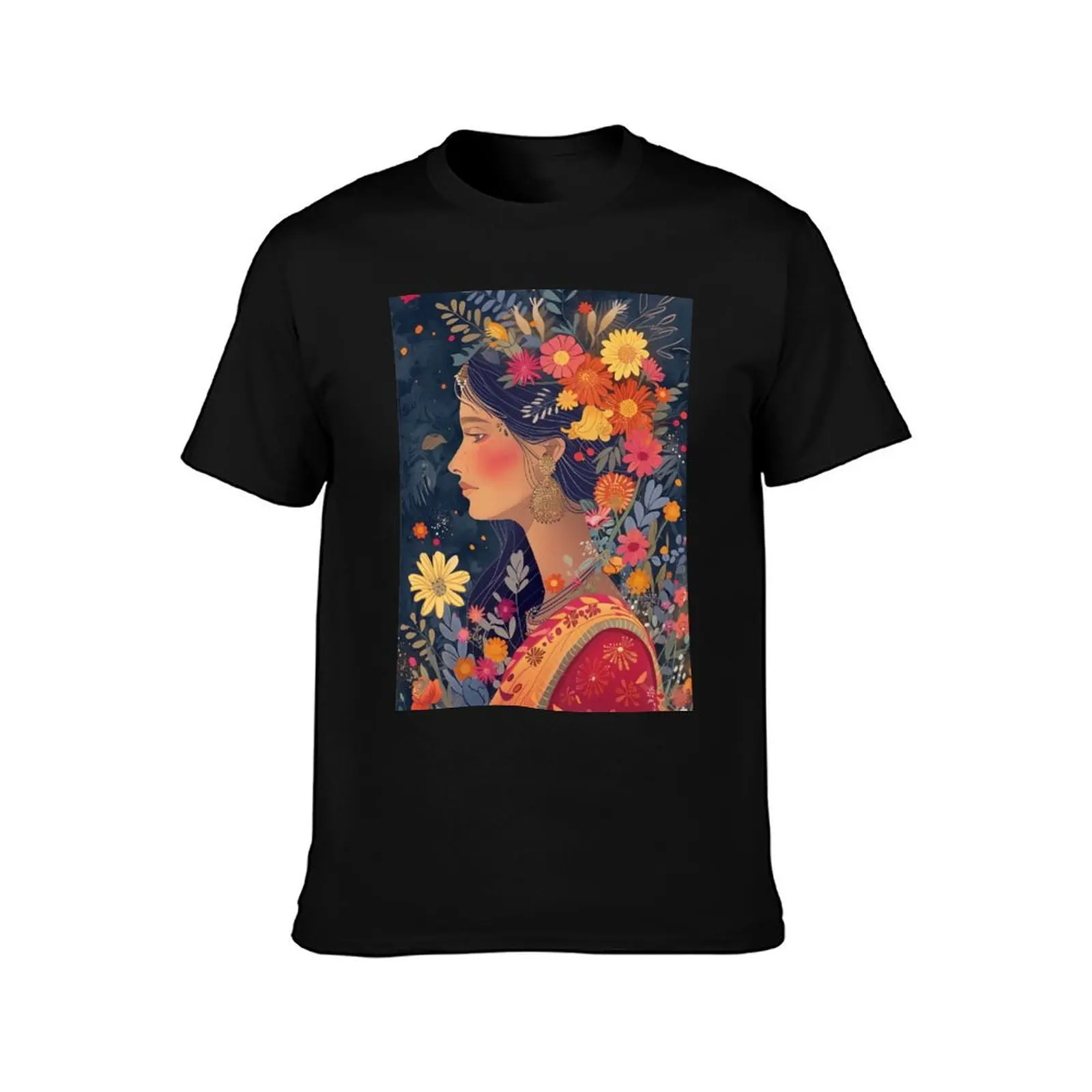 Indian Woman Flower Head Wall Art T-Shirt Holiday Vacation Tee Shirt T-Shirt